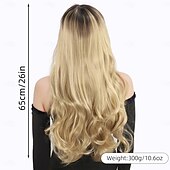 economico Parrucche da festa-parrucca lunga castana e bionda per donna – frangia piena, ricci grandi e ondulati, parrucca sintetica alla moda, perfetta per look alla moda e stile quotidiano