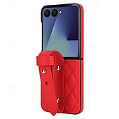 cheap Samsung Cases-Phone Case For Samsung Galaxy Z Flip 7 Z Flip 6 Z Flip 5 Z Flip 4 Z Flip 3 Back Cover with Wrist Strap Shockproof Retro TPU PU Leather