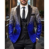 baratos Blazers Clássicos Masculinos-Homens Blazer O negócio Coquetel Festa de Casamento Moda Casual Primavera Outono Poliéster Gradiente Bolsos Botões Confortável Não Trespassado Jaqueta esporte Prata Azul Verde Escuro Roxo