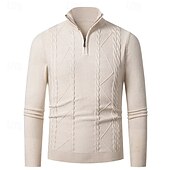 preiswerte Herrenpullover-Herren Pullover Pullover mit Viertelreißverschluss Strickpullover Zopfmuster Stricken Normale Oberteile Gestrickt Einfach Viertelreißverschluss Mode Lässig Urlaub Alltagskleidung Bekleidung Herbst