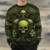 levne Gothic a lebka-Halloween Pánské Lebky Mikina Mikina Mikina s kapucí Tričkový Na běžné nošení 3D tisk Černá Žlutá Výstřih ke krku 3D tisk 3D Celý rok Návrhář