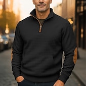 baratos Suéteres básicos-Homens Moletom Moletom Waffle Moletom com zíper Preto Azul Marinha Cáqui Cinzento Escuro Cinzento Colarinho Clerical Tecido Patchwork Textura Desportos e Ar livre Casual Diário Roupa de rua Legal