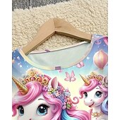 preiswerte 3D-Cartoon-Kommode-Mädchen&#039; 3D Einhorn Kleid Langarm Sommer Frühling Urlaub Täglich Ferien Prinzessin Schön Süß Kinder 4-12 Jahre Freizeitkleid A Linie Kleid Knielang Normale Passform