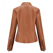 voordelige Imitatieleren jassen-Dames Jas van imitatieleer Comfortabel Zak Volledige ritssluiting Modieus Street Style Effen Buiten Casual / Dagelijks Normaal Opstaand Normale pasvorm Lange mouw bovenkleding Zwart Rood Kameel Lente