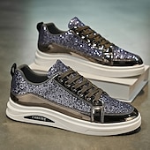 preiswerte Lässige Sneakers-Herren-Sneaker mit goldenem Glitzer, lässige Modeschuhe für Streetwear-Partys und Feiertagsveranstaltungen