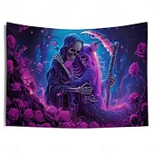 ieftine tapiserii de perete de Halloween-Tapiserie Hallaoween cu lumină neagră, reactivă UV, care strălucește în întuneric, pădure, munte trippy, cețos, cimitir, fantomă, tapiserie suspendată, artă murală pentru perete, living, dormitor
