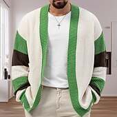preiswerte Herren Strickjacke-Herren Pullover Strickjacke Gerippt Stricken Normale Oberteile Farbblock Gestrickt Gestreift V Ausschnitt Moderne zeitgenössische Lässig Lässig Alltagskleidung Bekleidung Winter Grün M L XL