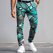 preiswerte Herrenanzughose mit 3D-Druck-Herren Anzughose Hose Slim Fit Hose mit Taschen Geometrisch Farbblock Volle Länge Outdoor Lässig Rote Blau Mikroelastisch