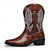 abordables Cowboy et bottes occidentales-Bottes de cowboy western brodées en similicuir pour homme – Bottes de rodéo marron à bout carré pour les tenues de ferme, de festival et décontractées