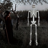 billige Halloween-1 stk. realistisk plastskjelett i naturlig størrelse til halloween-dekorasjon, frittstående, skummel skulptur uten strøm, til hjem, hage, hjemsøkt hus, utendørsdekor