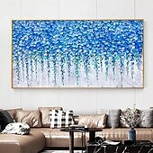preiswerte Blumen-/Botanische Gemälde-großes handgemachtes 3D Wald Ölgemälde handgemachtes abstraktes Blumen Ölgemälde auf Leinwand große Wandkunst minimalistisches blaues Blumenkunstgemälde individuelles Gemälde Boho Wanddekor für