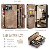 Недорогие Чехлы для iPhone-телефон Кейс для Назначение iPhone 16 15 14 Pro Max Plus iPhone 16e iPhone 13 iPhone 12 Mini Кошелек для карт Съемный Молния с ремешком на запястье ТПУ Кожа PU
