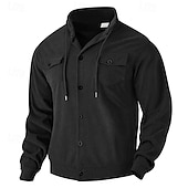 preiswerte Einfache Sweatshirts-Herren Sweatshirt Kapuzenpullover mit Knöpfen Schwarz Armeegrün Braun Khaki Grau Stehkragen Einfach Tasche Kordelzug Fronttasche Sport &amp; Outdoor Lässig Täglich Streetwear Cool Designer Herbst