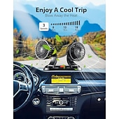 levne Dekorativní světla-Ventilátor do auta s dvojitou hlavicí, USB ventilátor do auta - bezkartáčový motor (modernizovaný z roku 2025), ventilátory do auta, které foukají studený vzduch - 3 rychlosti, 360° rotace, pro