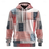 economico Schema Geometrico-Per uomo Geometrico Plaid Felpe con cappuccio Felpa Etnico Cowboy Manica Lunga Girocollo Ferie Abbigliamento casual alla moda Rosso Blu Coulisse Autunno Inverno progettista
