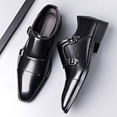 abordables Officiel-Chaussures habillées en cuir à double boucle pour homme – élégantes chaussures de soirée marron pour mariages, tenues de bureau et cérémonies