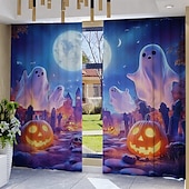 billige halloween veggtepper-2 paneler halloween gardin gardiner mørkleggingsgardiner til stue soverom kjøkken vindusbehandlinger termisk isolert rommørking
