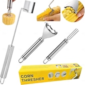 economico Utensili e gadget da cucina-3 pezzi di sbucciatore per mais in acciaio inossidabile e set di supporto per mais 2025, pialla per mais, trebbiatrice, raschietto, separatore rapido per pannocchie di mais.