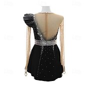 preiswerte Eiskunstlaufkleider-Eiskunstlaufkleid Damen Mädchen Eislaufen Kleid Schwarz Patchwork Daumenloch Netzstoff Spandex Dehnbar Training Übung Professionell Eiskunstlaufkleidung Thermowarm Kristall / Strass Langarm Eislaufen