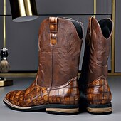 levne Cowboy &amp; Western Boots-Pánské hnědé westernové boty s krokodýlím potiskem a umělou kůží – exotická kovbojská obuv pro ležérní příležitosti a venkovské příležitosti