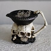 cheap Halloween Hanging &amp; Tabletop Decorations-Halloween Skull Ornament Three Skeleton Head Candle Holder with Tray Desktop Entryway Decoration Halloween Themed Prop Gothic Style Storage Display Accent Piece