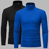 economico magliette di base-Maglietta a collo alto da uomo, 2 pezzi, a maniche lunghe, a collo alto, con colletto arrotolato, autunno autunno &amp;T-shirt sportiva casual invernale, semplice, leggera, classica, da 2 pezzi