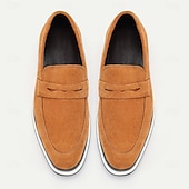 cheap Premium Leather Loafers-Men&#039;s Tan Cowhide Suede Slip-on Loafers with Modern Design Comfortable and Stylish for Office Wear, Casual Outings and Travel