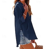ieftine Topuri simple pentru femei-Pentru femei Cămașă Bluză Simplu Modern Casual Manșon Lung În V Topuri obișnuite Zilnic Concediu Buzunar Blush Pink Negru Alb Bleumarin Albastru celest Toamnă