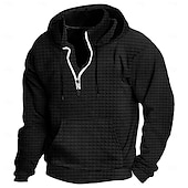 baratos hoodies básicos dos homens-Homens Moletom Moletons Waffle Moletom com capuz Quarter Zipper Hoodie Moletom Tático Preto Branco Vinho Azul Marinha Verde Com Capuz Tecido Bolsos Desportos e Ar livre Diário Streetwear Básico