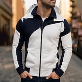 economico Felpa con cappuccio in pile-Per uomo Felpa con cappuccio Felpa con cappuccio a zip intera Felpa con cappuccio in pile Bianco Rosso Blu Grigio Con Cappuccio Semplice Patchwork Sport &amp; Outdoor Casuale Quotidiano Streetwear Cool
