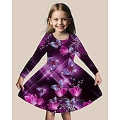 halpa 3D-perhosmekko-Tyttöjen 3D Perhonen Mekko Pitkähihainen Kesä Kevät Loma Päivittäin Pyhäpäivä Prinsessa Kaunis Makea Lapset 4-12 vuotta Rento mekko A linjainen mekko Polvipituinen Normaali