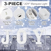 levne Dekorativní světla-Dekorace pro Vnitřní Domácí Dekor-3 LED 8,5 Palcové Marquee Osvětlené Písmena Joy Signy Napájené Baterií pro Krb Domácí Bar Party Ložnice Stěna