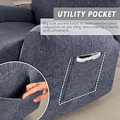 economico Poltrone reclinabili e poltrone wingback-Copripoltrona reclinabile in tessuto cationico, copripoltrona reclinabile elasticizzato in jacquard, copripoltrona reclinabile per soggiorno, protezione morbida per poltrona reclinabile con tasca