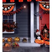 voordelige Halloween Buitendecoratie-Halloween-waaiervlag, slinger voor buiten, vlag voor buiten, Halloween-tuinhek, hangende griezelige pompoenbanner, vlag voor op tafel, herfstkamerdecoratie, esthetische Halloween-verjaardagsfeestjesdecoratie.