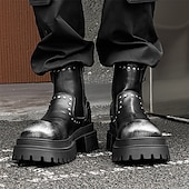abordables Chaussures pour Hommes-Bottines noires à boucle épaisse pour homme – Bottes de combat à plateforme punk rock pour la mode gothique et le streetwear d&#039;automne