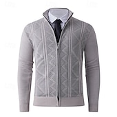 baratos suéter cardigã masculino-Homens Sueter Cardigan Suéter Cortado Suéter com zíper Suéter de malha Estriado Tricotar Tops regulares Tosão Tecido Colarinho Chinês Moda Clássico Férias Roupa Diária Roupa Outono Inverno Vermelho