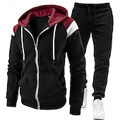 Pánské Tepláková souprava Sada oblečení Sady mikin Mikina Venkovní Denní Sport Kapsy Šňůrky Barevné bloky Černá Rubínově červená Námořnická modř Polyester Sportovní oděvy Módní Šik ven Jaro levne základní mikiny-Pánské Tepláková souprava Sada oblečení Sady mikin Mikina Venkovní Denní Sport Kapsy Šňůrky Barevné bloky Černá Rubínově červená Námořnická modř Polyester Sportovní oděvy Módní Šik ven Jaro