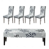 preiswerte Sofabezug-Bedruckte Stuhlhussen und Bankhussen-Sets für Esszimmerstühle, bestehend aus 5 Stück, 4 Stuhlhussen und 1 Bankhusse