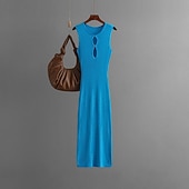 abordables Robes pull-Femmes Robe Longue Maxi Robe Robe Blanche Robe Décontractée Sexy Robe Mode Extérieur Soirée Fête Coupe régulière Uni Sans manches Col ras du cou Bleu Violet Beige Été