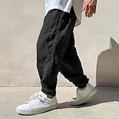 preiswerte Retro-Herren Leinenhosen Hose Sommerhose Jogginghose Elastischer Bund Kordelzug Gerader Schnitt Einfach Komfort Atmungsaktiv Volle Länge Lässig Täglich Ferien Urlaub Mode Schwarz Weiß Unelastisch