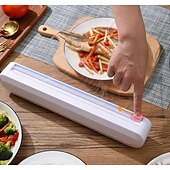 رخيصةأون أدوات وأجهزة المطبخ-أداة قطع غلاف بلاستيكي بتصميم كوب شفط وموزع لفافات قابل للتعديل مع قاطع مدمج لتخزين المطبخ أداة منزلية مريحة لغلاف البلاستيك ولفائف الرقائق المعدنية