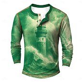 billige Vintage og retro-Herre Grafisk Årgang Henly-skjorte T-skjorter Langermet Årgang Mote Designer utendørs Avslappet Daglig Vår &amp; Vinter Alle årstider Mørkebrun Navyblå Grønn Lysegrå Henley Henley T-skjorte