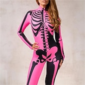 economico Teschi &amp; Ossa-Teschio Scheletro Halloween Body Catsuit a Corpo Intero Costume Spaventoso Bambini Adulti Per uomo Per donna Ragazzi Halloween Carnevale Giorno della morte Performance Feste Club Costumi di Halloween
