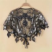 voordelige Cape-Dames Wrap Elegante Zonnebescherming Korte Mouw Kant Bruidswraps Met Pailletten Voor Bruiloft Zomer