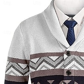 billige cardigangenser for menn-Herre Genser Cardigan Genser Fair Isle genser Riflet Strikke Vanlige topper Strikket Geometrisk Buet Ferie Mote Avslappet Dagligdagstøy Klær Vår &amp; Vinter Hvit Gul S M L