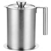 economico Utensili e gadget da cucina-Filtro e contenitore per grasso in acciaio inox da 1,2 l/1,7 l - grande contenitore per la raccolta del grasso con coperchio antipolvere &amp;impugnatura facile da impugnare - per pancetta, cottura in