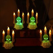 お買い得  装飾ライト-6/12個のハロウィンスカルキャンドルスティックランプLED電子キャンドルランプハロウィンホラー雰囲気レイアウト小道具デスクトップ装飾品