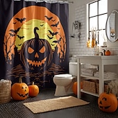 levne Halloween koupel-Halloweenský sprchový závěs s háčky, polyesterový, pratelný, voděodolný, vzorovaný, koupelnová vana, dekorace