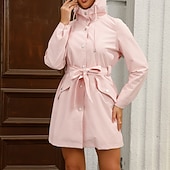 cheap Active Jacket-Women&#039;s Coat Waterproof Comfortable Pocket Buttons Fashion Street Style Plain Outdoor Casual Daily Long Hooded Regular Fit Long Sleeve Outerwear Black White Pink Spring Fall
