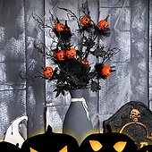 economico Corone di Halloween e Decorazioni Floreali-4 mazzi di fiori artificiali di zucca di Halloween, bouquet di zucca finta da 18,5 pollici in stile gotico misterioso e unico per decorazioni per la casa, decorazioni per feste a tema e decorazioni da